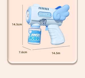 Blue angel wing bubble gun dimensions showing 14.5cm height and 7.6cm width