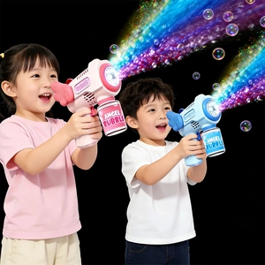 Electric astronaut bubble gun for kids with angel wings and colorful lights in pink and blue