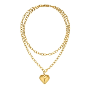 Double Layered Copper Heart Pendant Necklace Fashion Long O-Chain Polished Minimalist Jewelry For Women