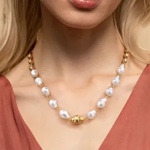 Artificial Baroque Pearl Necklace Stainless Steel Gold Plated Irregular Beads Clavicle Chain Waterproof Hypoallergenic Jewelry For Women