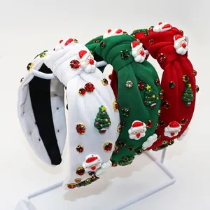 Three Christmas knotted headbands with Santa charms and sparkling rhinestones