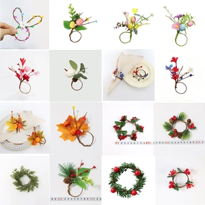 Artificial Pine Needle Berry Festive Napkin Rings Flower Easter Egg Heart Shape For Christmas Wedding Party Table Decor