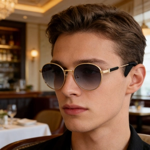 Retro Round Frame Sunglasses Men Metal Frame UV400 Protection Fashion Driving Eyewear Classical Simple Shades