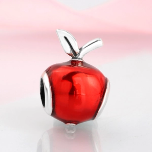 S925 sterling silver red apple charm bead with enamel finish for DIY charm bracelets
