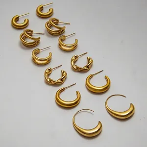Stainless Steel Hoop Earrings Waterproof Hypoallergenic Geometric C-Shape Twist Fashion Jewelry For Women Elegant Stylish