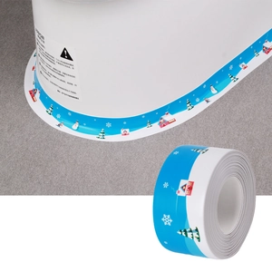 Detail of waterproof self-adhesive seal strip with blue winter snow scene for bathroom