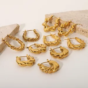 Twisted Hoop Earrings Stainless Steel 18K Gold Plated Geometric Spiral Retro French Style Minimalist Jewelry For Women
