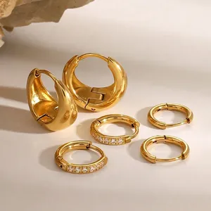 European American Gold Stainless Steel Hoop Earrings For Women Rhinestone Geometric Circle Stud Earrings Fashion Jewelry