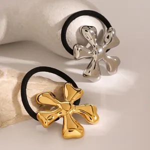 Stainless Steel Flower Hair Tie Liquid Metal Texture Ponytail Holder High Elastic Hair Band Fashion Headwear