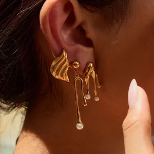 Liquid Metal Lava Earrings Stainless Steel Irregular Geometric Asymmetric Hypoallergenic Fashion Accessories For Women