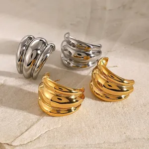 Chunky Hoop Earrings Stainless Steel C Shaped Multi Layer Spiral Textured Waterproof Hypoallergenic Statement Retro