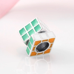 S925 sterling silver colorful Rubiks Cube bead for DIY charm bracelets and jewelry