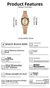 Detaillierte Daten der Vintage ovalen Roségold-Quarzuhr mit Mesh-Edelstahlband