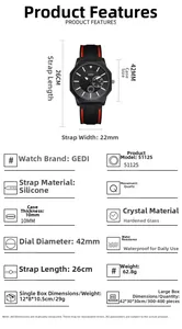 Detail view of octagon quartz watch with 42mm dial and dimensions for men