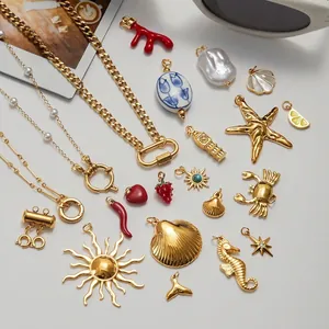 Stainless Steel Golden Pendants Charms With Artificial Pearl Shell Sun Star For DIY Necklace Jewelry Making Waterproof Accessories