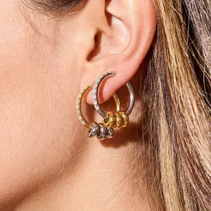 Stainless Steel Hoop Earrings With Cubic Zirconia Gold Silver Tone Waterproof Hypoallergenic Fashion Jewelry For Women
