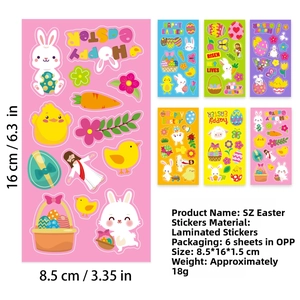 Set de pegatinas de Pascua con conejos y huevos con saludos de Felices Pascuas