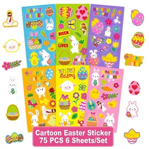 Pegatinas de Conejito de Pascua Huevo Dibujos Animados Autoadhesivas Pegatinas Recuerdos de Fiesta Hojas Adhesivas Decorativas Impermeables Para Regalo de Niños