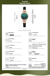 Dettagli dell'orologio GEDI con quadrante verde da 26mm e cinturino in pelle nera