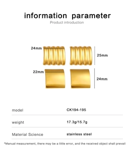 Detailed size specifications for 18K gold plated stainless steel square hoop earrings