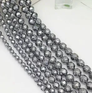 Detailed view of dark silver star-cut Terahertz energy beads for DIY jewelry making