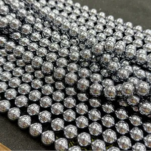 Natural Terahertz Stone Beads Faceted Round Loose Metallic Gray DIY Jewelry Making Supplies Energy Healing Beads