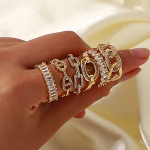 Adjustable Open Rings For Women Copper Gold Plated With Zircon Ins Style Retro Elegant Jewelry