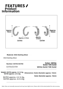 Detailed spec sheet for S925 sterling silver C-shaped earrings with size and weight info