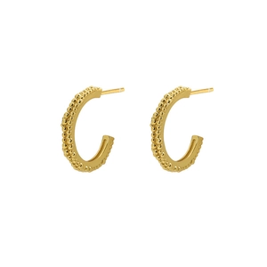 Elegant gold S925 sterling silver C-shaped hoop earrings with vintage beaded texture detail
