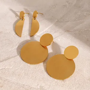 Brushed Gold Stainless Steel Geometric Round Earrings For Women Hypoallergenic Waterproof Minimalist Fashion Jewelry
