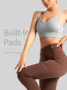 Women's Cross Back Sports Bra Double Strap Padded Seamless Push Up Yoga Top Shockproof Fitness Activewear