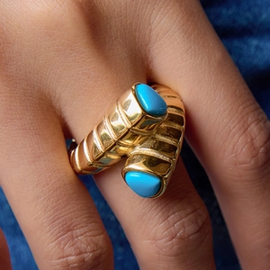 Anello Vintage Blu Turchese In Acciaio Al Titanio Anello Da Donna Gioiello Da Mano Popolare