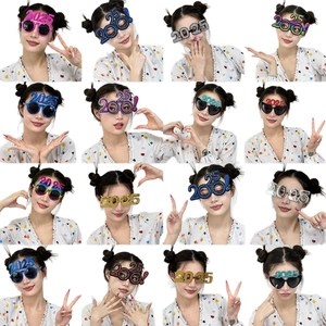Creative 2025 New Year party glasses in 16 assorted colors and sparkly designs for celebrations