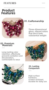 Detail showing crystal butterfly brooch with colorful rhinestones and gold alloy base