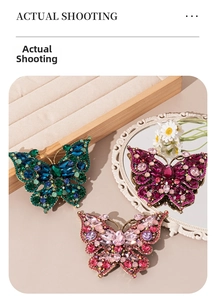 Exquisite butterfly brooches with colorful rhinestones in green, pink and purple tones