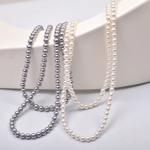 Classic Hepburn style multilayer faux shell pearl necklace in elegant white and grey colors