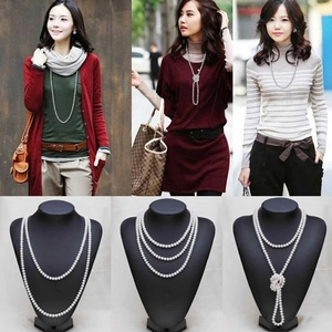 French style multi-layered faux shell pearl necklace Hepburn long beaded jewelry set