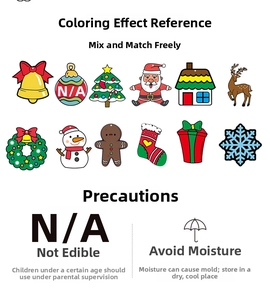 Detailed view of 12 Christmas DIY coloring cards including Santa, reindeer, and snowman icons