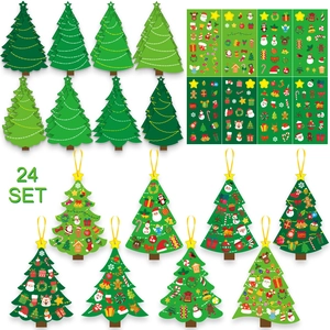 24-set DIY Christmas tree hanging ornaments with festive stickers for holiday decoration