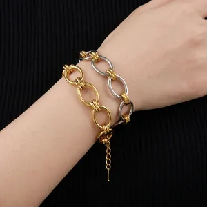 Bracelet À Gros Maillons En Acier Inoxydable Pour Femmes Plaqué Or 18K Bicolore Étanche Hypoallergénique Bijoux Minimalistes Ajustables