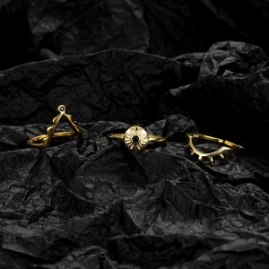 Three-piece set of gold S925 sterling silver stackable rings with Evil Eye and crown designs