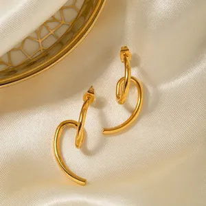 18K Gold Plated Stainless Steel Geometric Stud Earrings Irregular Line Shape Hoop Earrings For Women Minimalist Fashion Jewelry