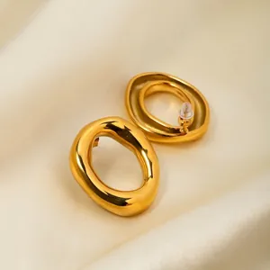 Modern Minimalist 18K Gold Plated Stainless Steel Hollow Oval Earrings Irregular Geometric Ear Jewelry For Women Trendy Gift