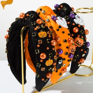 Halloween Geknoteter Haarreif Kunstperle Strass Gespenst Kürbis Haarband Für Damen Festliches Kostüm Urlaub Haarschmuck
