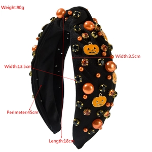 Halloween-Knoten-Haarreif mit orangefarbenen Emaille-Kürbissen, Strass und Perlen