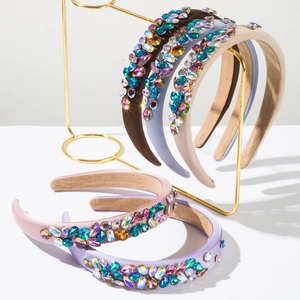 Baroque Luxury Rhinestone Padded Headband Colorful Glass Crystal Flower Hair Band For Women Wedding Party Hair Accessories