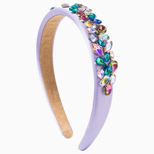Luxury lilac satin sponge headband with colorful Baroque rhinestones and crystals