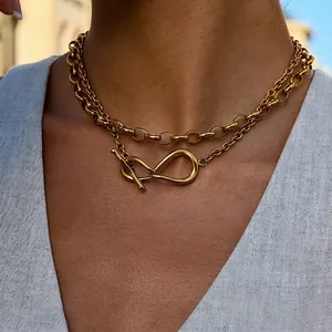 Collier Double Rang En Acier Inoxydable Avec Pendentif Nœud Infini Et Fermoir À Bascule Pour Femme Bijoux