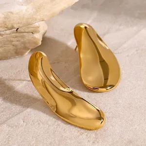 Vintage 18K Gold Plated Stainless Steel Irregular Liquid Metal Stud Earrings For Women Minimalist Organic Flow Earrings Jewelry