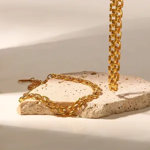 Fashion Gold Plated Stainless Steel Chain Bracelet For Women Geometric Link Bracelet Minimalist High Polish Jewelry Gift
